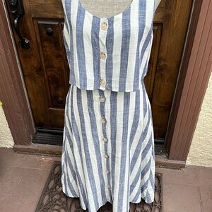 Blue and White Striped Linen Skirt Set, size M